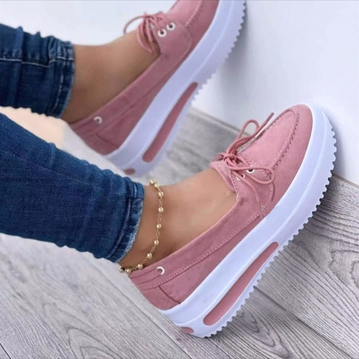 Four-color Women's Casual Thick-soled Front Lace-up Shoes Sneakers