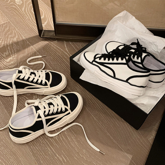 Black And White Stitching Canvas Shoes New Casual All-match Casual Dissolving Sneakers