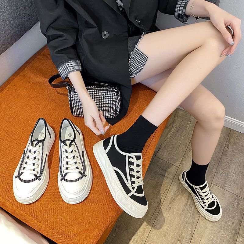 Black And White Stitching Canvas Shoes New Casual All-match Casual Dissolving Sneakers