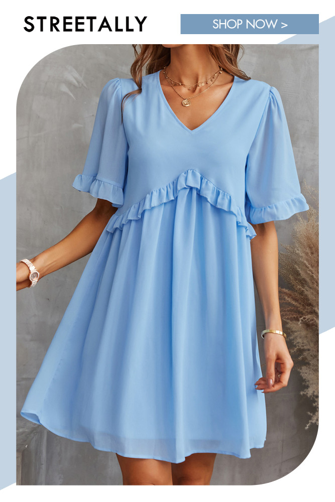 New Chiffon Dress Women's Fashion V-neck Loose And Thin Mini Dresses