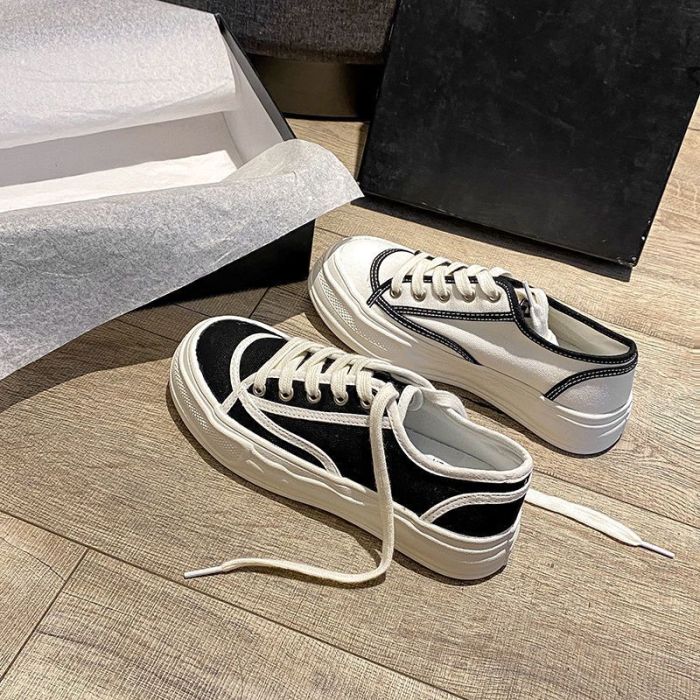 Black And White Stitching Canvas Shoes New Casual All-match Casual Dissolving Sneakers