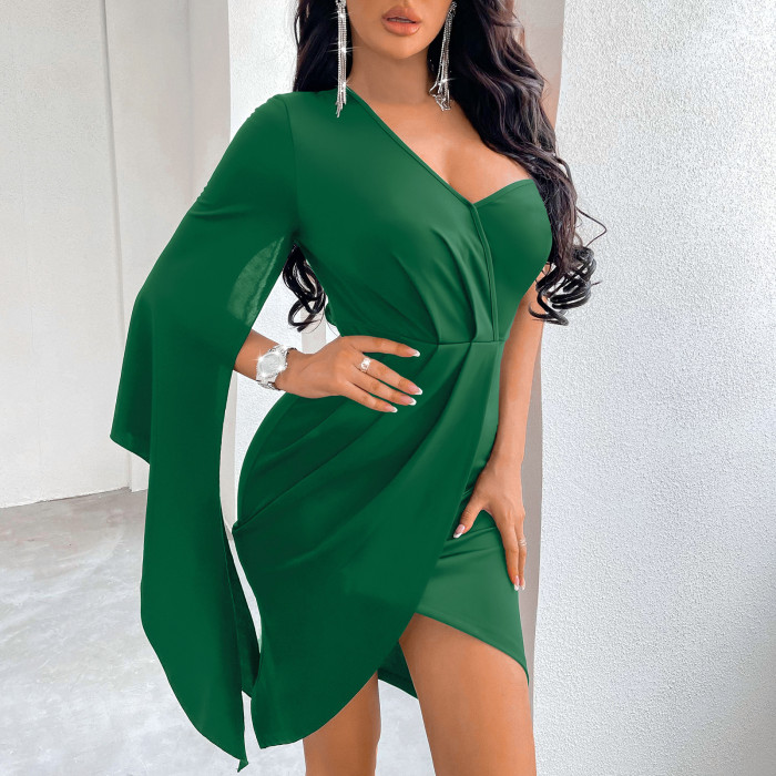 Fashion V-Neck Solid Color Sexy Dress Package Hip Skirt Bodycon Dresses