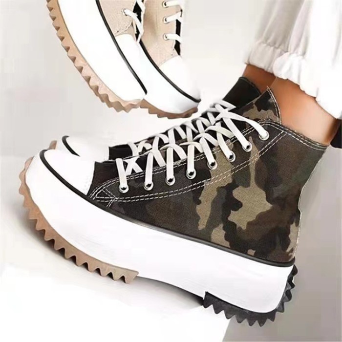 New Single Shoes Adult Women's Canvas Viscose Shoes High-top Platform Sneakers