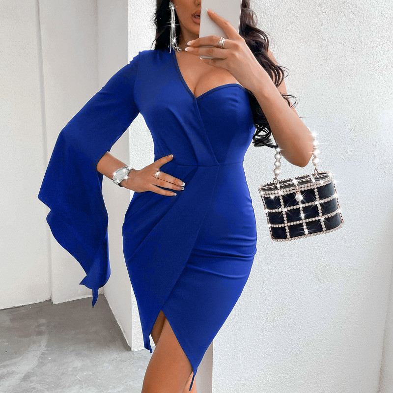 Fashion V-Neck Solid Color Sexy Dress Package Hip Skirt Bodycon Dresses