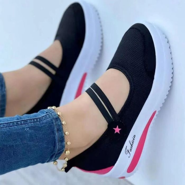 Fly Woven Solid Color Daily Low Wedge Heel Round Head Female Sneakers