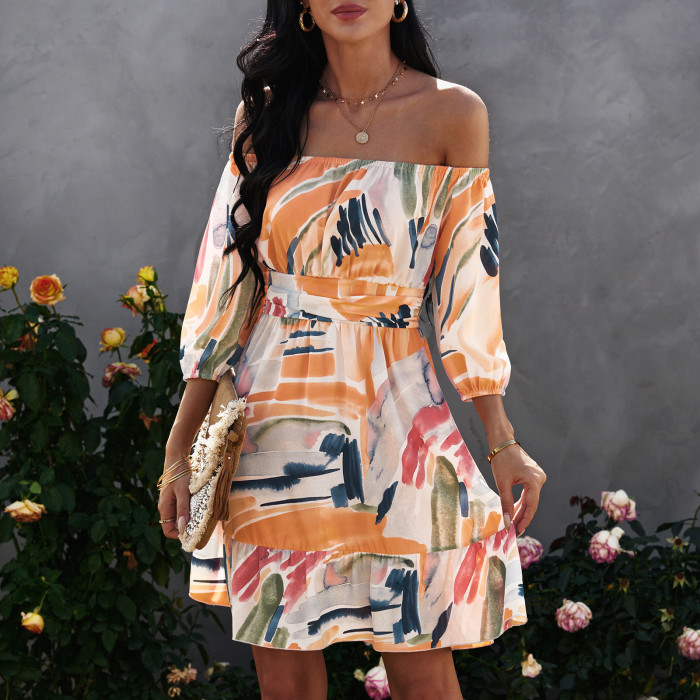 Printed Wrap Dress Women's Bow Backless Skirt Casual Dresses