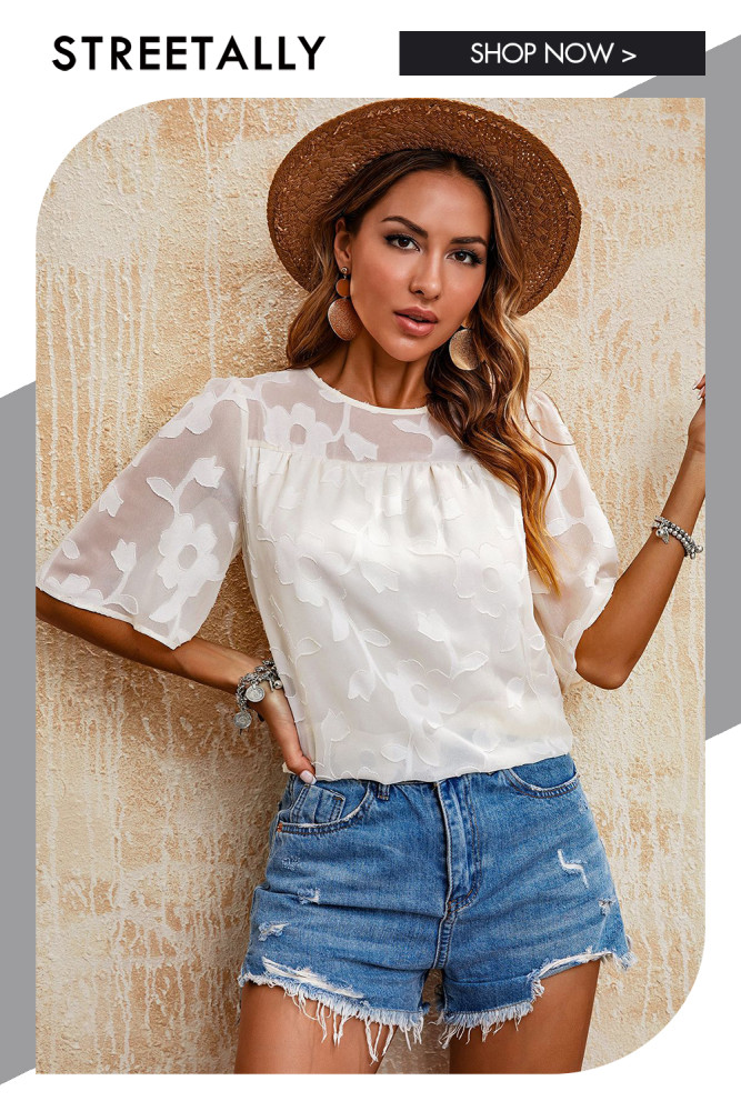 Crew Neck Top Women Fashion Loose Print Chiffon Shirt