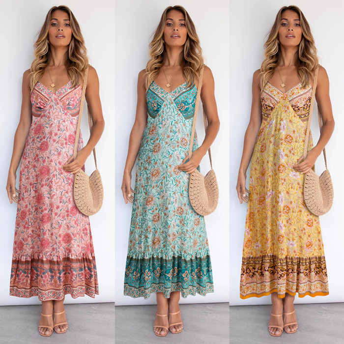 New Elegant Casual Women's Boho Sling Floral Maxi Dresses
