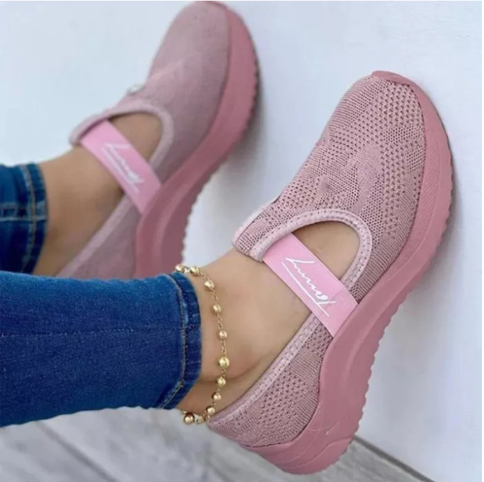 New Mesh Viscose Shoes Casual Round Toe Solid Color Low Flat Heel Sneakers