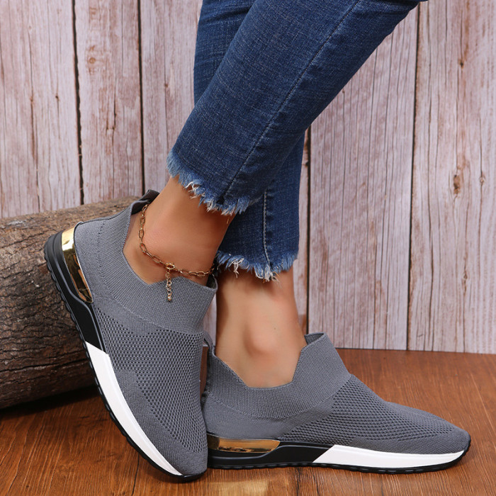 New Flying Knitted Socks Shoes Stretch Fabric Plus Size Women Sneakers