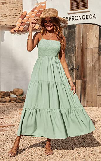 Popular Sleeveless Strap Tube Top Layered Swing Dress Maxi Dresses