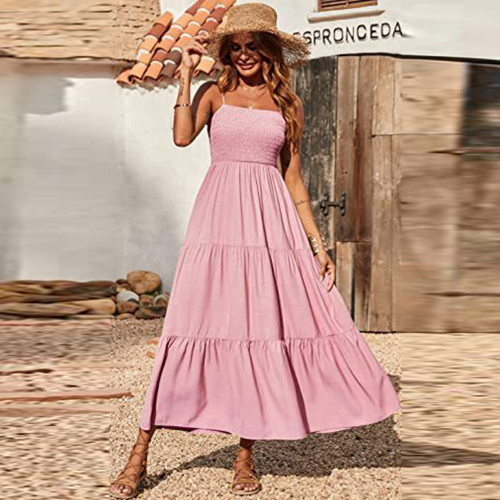 Popular Sleeveless Strap Tube Top Layered Swing Dress Maxi Dresses