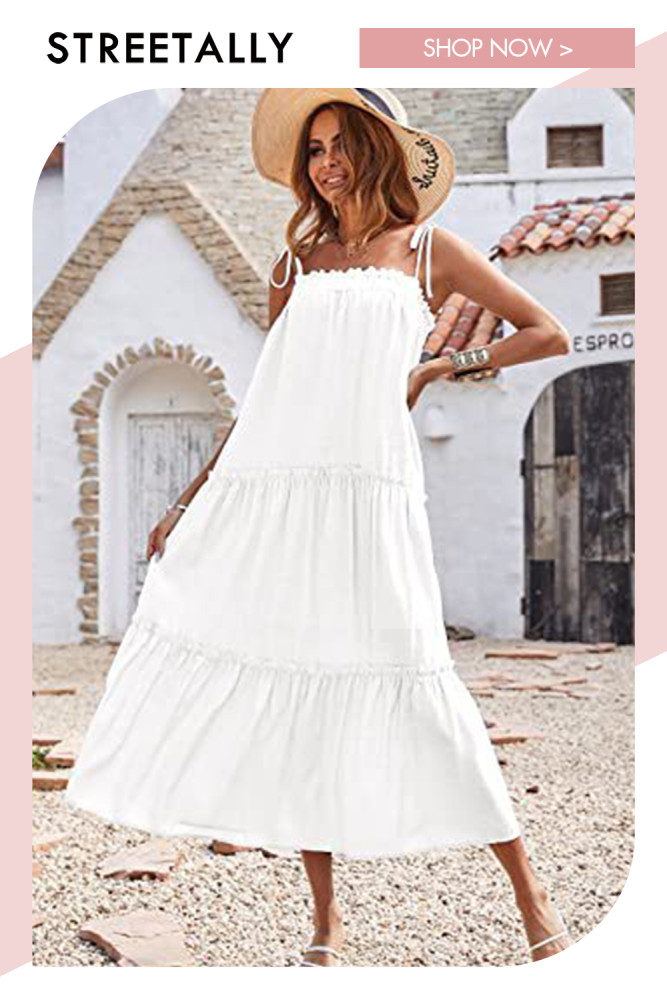 New Shoulder Strap Sleeveless Layered Pleated Sling with Maxi Dresses