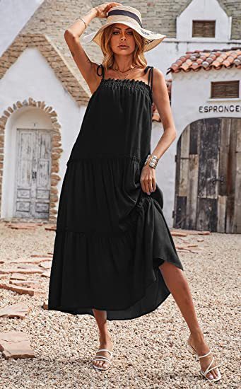 New Shoulder Strap Sleeveless Layered Pleated Sling with Maxi Dresses