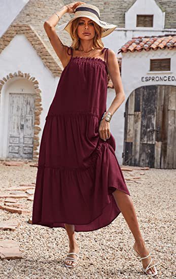 New Shoulder Strap Sleeveless Layered Pleated Sling with Maxi Dresses