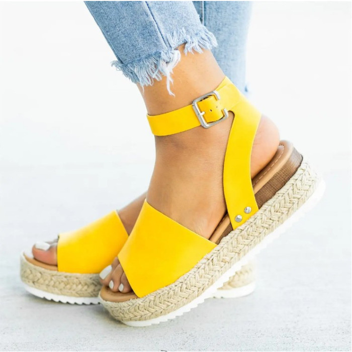 New Women's Shoes Hemp Rope Wedge Light Sole Fish Mouth Sandals Women's Sandals