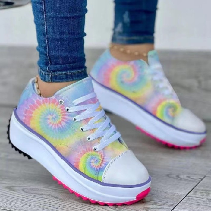 Low Top Thick Sole Printed New Canvas Platform Casual Women's Shoes Sneakers