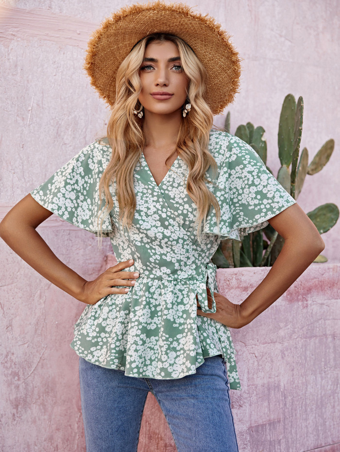 Loose Short Sleeve Green Style Commuter Print Ladies T-Shirt Women's Blouses & Shirts