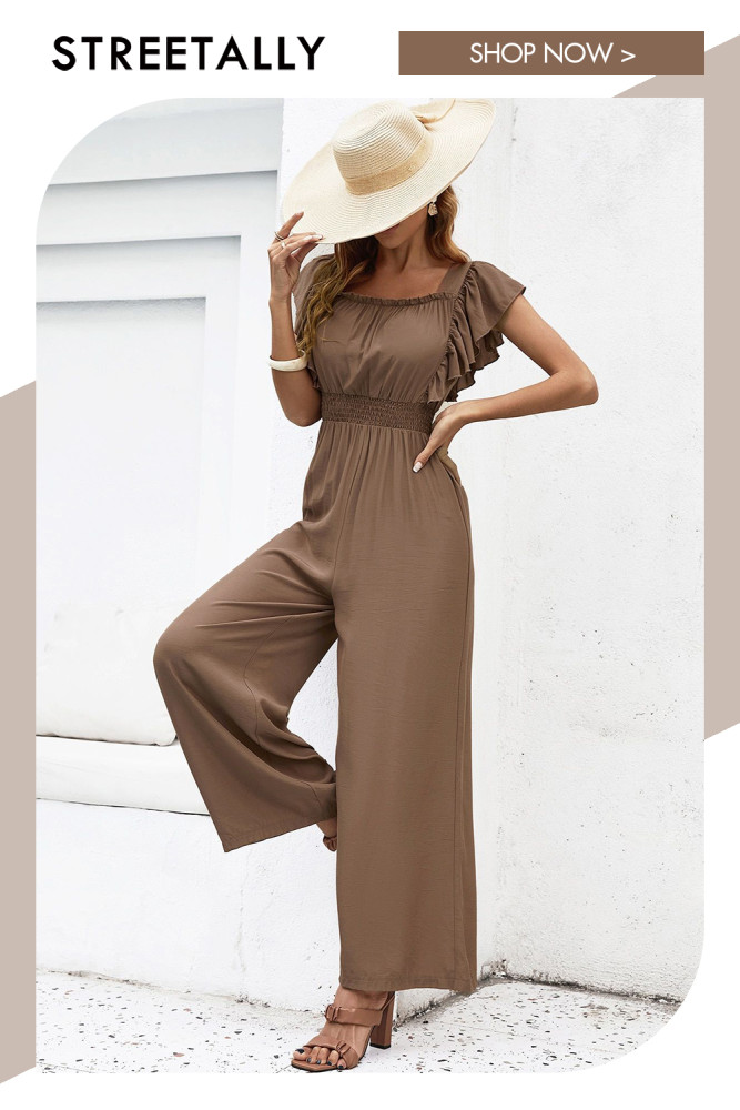 Casual Brown Short Sleeve Jumpsuits Resort Style New Women's Jumpsuits