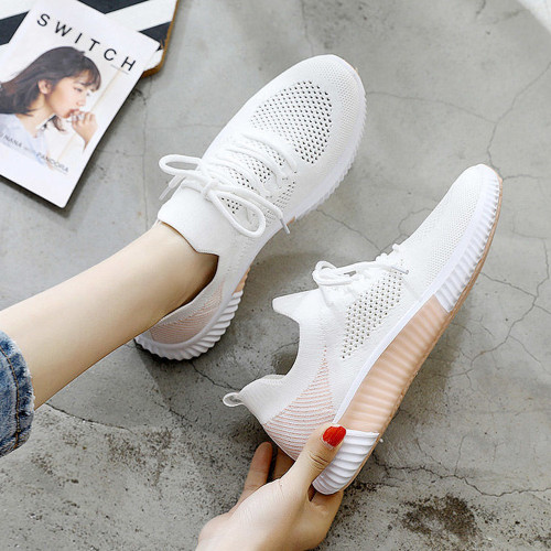 New Flying Knit Shoes Breathable Hollow Mesh Sneakers Soft Sole Breathable Flat Sneakers