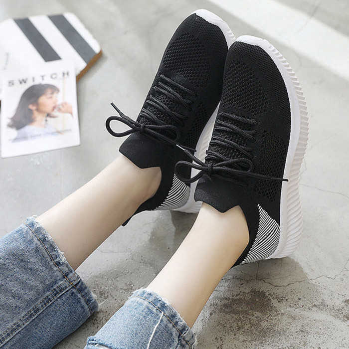 New Flying Knit Shoes Breathable Hollow Mesh Sneakers Soft Sole Breathable Flat Sneakers