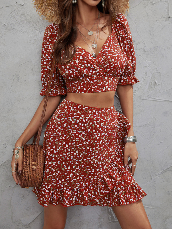 New Short Sleeve Skirt Two-piece Suit Resort Style Women's Two-piece Outfits