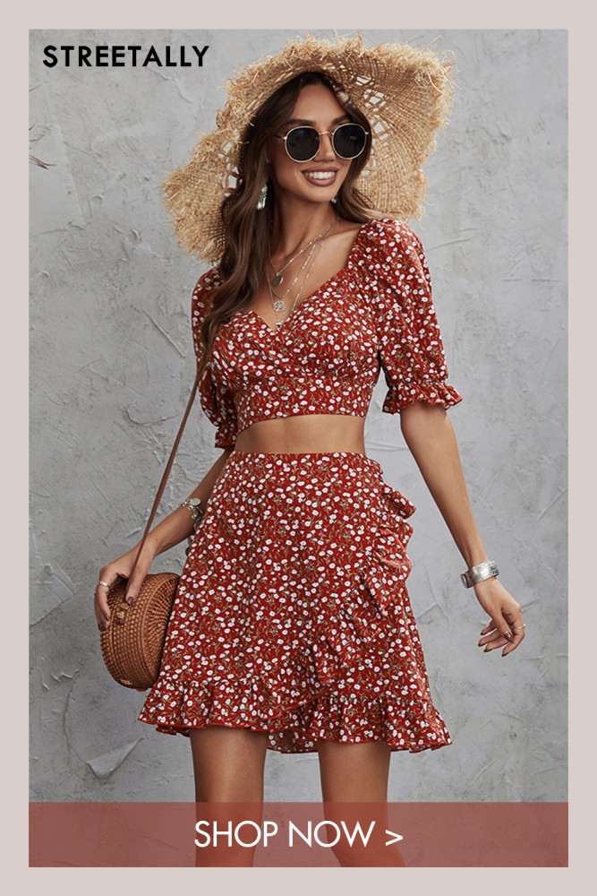 New Short Sleeve Skirt Two-piece Suit Resort Style Women's Two-piece Outfits
