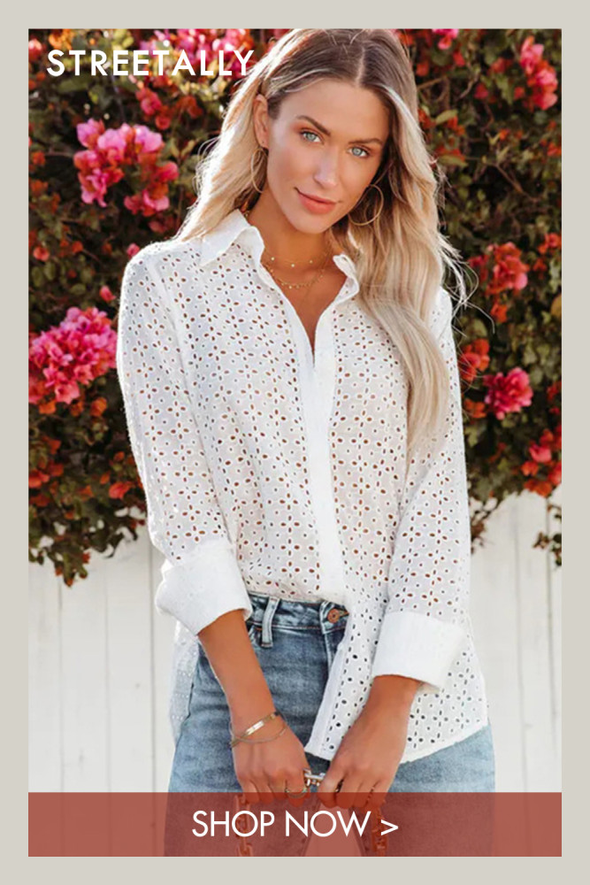 Spring And Summer New Casual Solid Color Embroidery Hollow V-neck Blouses & Shirts