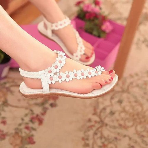 Boho Small Floral Sandals Flat Women Summer Sandals