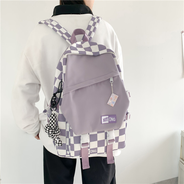 Schoolbag Women's Casual Backpack Student Simple Plaid Girl Harajuku Backpack
