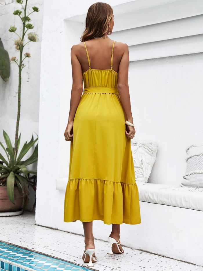 Summer New Sexy Elegant Solid Color Sling Ladies Maxi Dresses