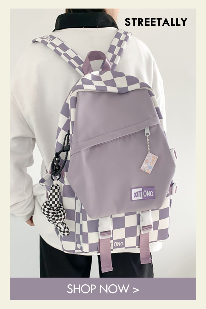 Schoolbag Women's Casual Backpack Student Simple Plaid Girl Harajuku Backpack