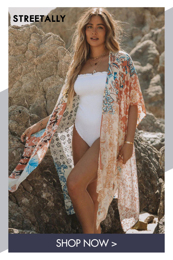 New Mid-length Slit Chiffon Indian Fake Wind Flower Beach Sunscreen Blouse Blouses & Shirts