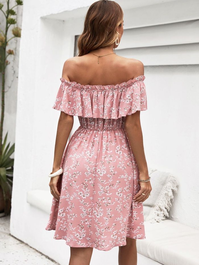 Off Shoulder Sexy Ladies Dress Summer Floral Ruffle Casual Dresses