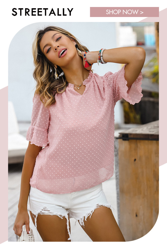V-neck Chiffon Shirt Women's Summer New Fashion Short-sleeved Shirt Top Blouse
