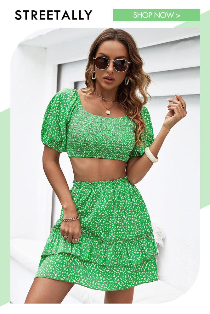 Ladies Short Sleeve Skirt Two-piece Suit Summer New Resort Style Two-piece Outfits