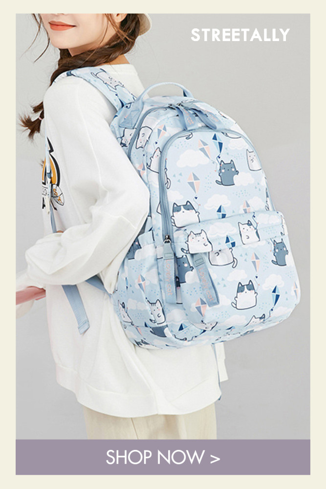 New Cat Print Student School Bag Large Capacity Shoulders Harajuku Backpack