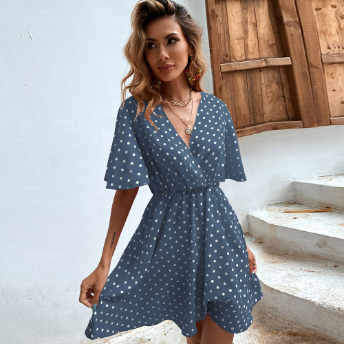 Retro Summer New Fashion Temperament Waist Polka Dot Short-sleeved Dress Casual Dresses