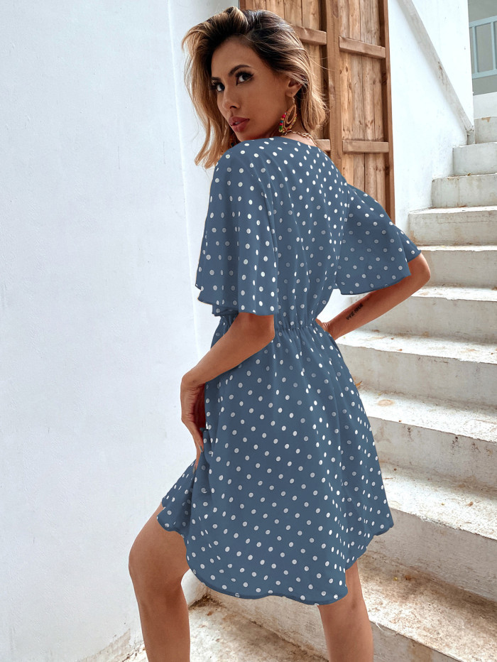 Retro Summer New Fashion Temperament Waist Polka Dot Short-sleeved Dress Casual Dresses