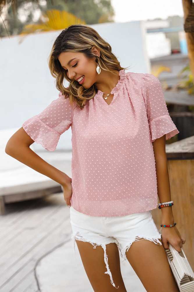V-neck Chiffon Shirt Women's Summer New Fashion Short-sleeved Shirt Top Blouse