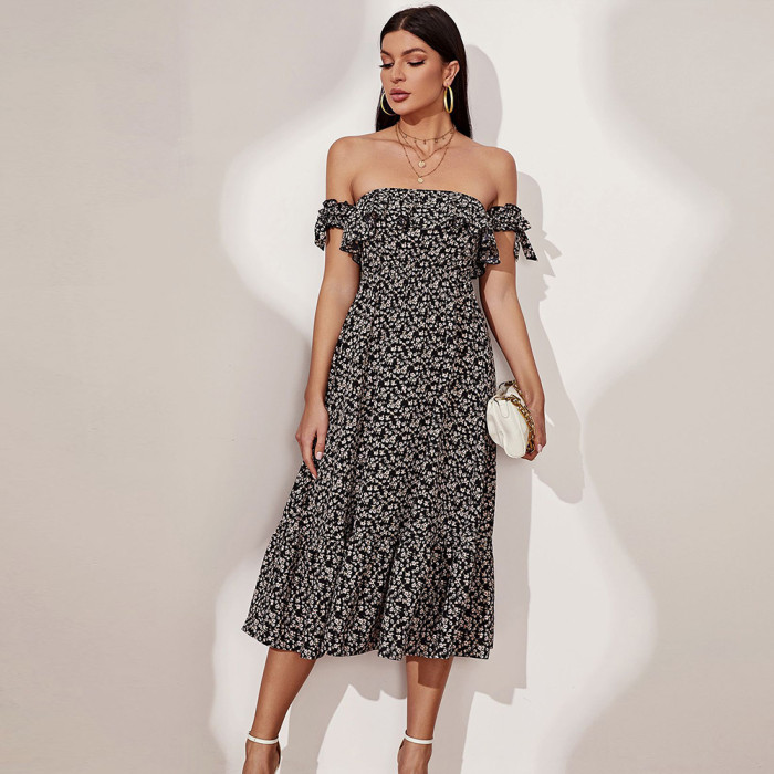 Ladies Off the Shoulder Print Dresses Summer New arrivals Women's Maxi Dresses