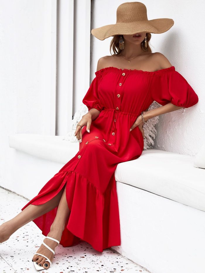 Off-the-shoulder Women's Dress Summer Resort Style Maxi Dresses