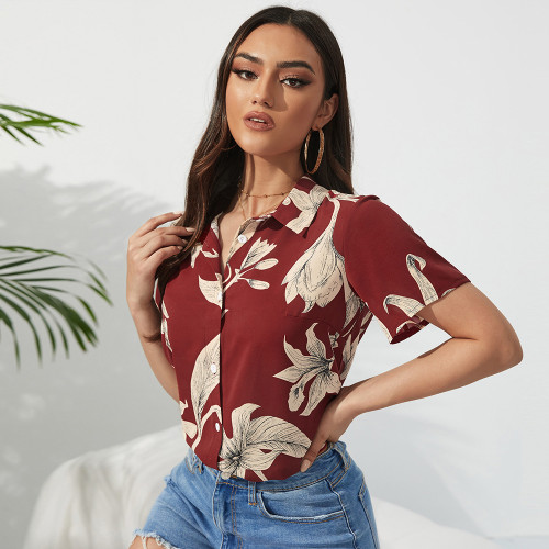 Summer Lapel Slim Short Sleeve Shirts New Women's Tops Blouses & Shirts