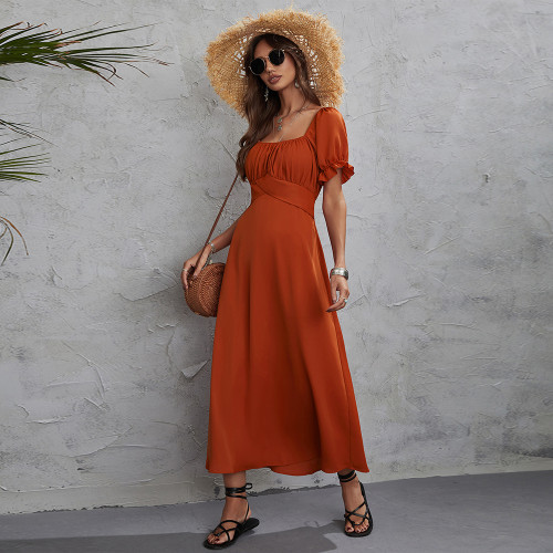 Women's Solid Color Strap Back Short Sleeve  Maxi Dresses