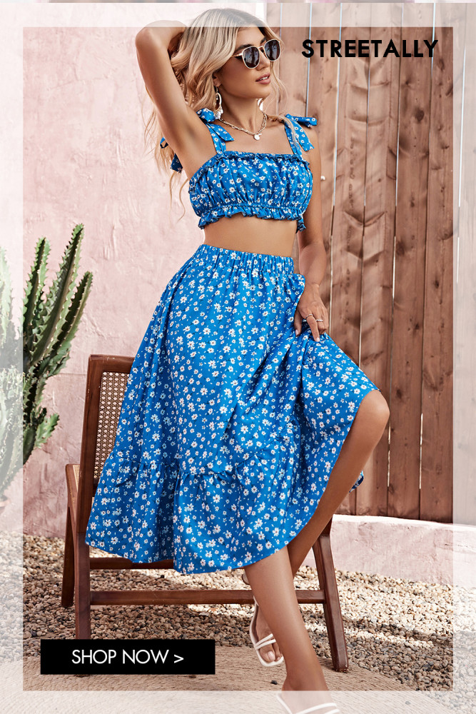 Ladies Printed Sling Skirt Two-piece Suit Summer New Holiday Style Two-piece Outfits