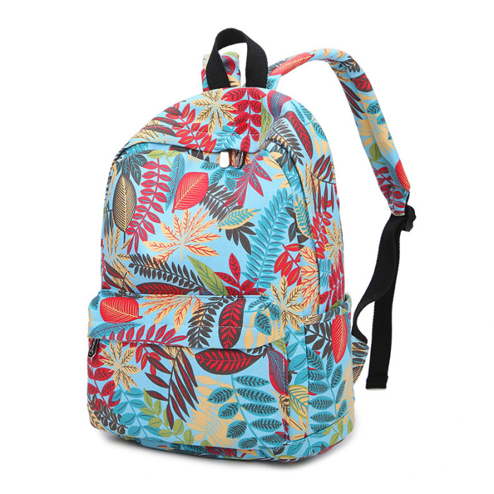 Canvas Backpack Student School Bag Colorful Leaf Print Leisure Travel Harajuku Backpack