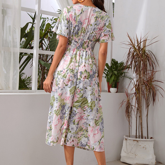 New Floral Age-reducing Fat Covering Belly Slim French Tea Break Maxi Dresses