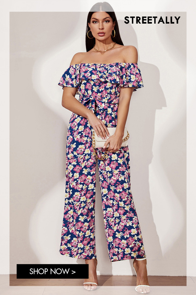 Ladies Off-the-shoulder Printed Jumpsuit New Resort Style Jumpsuits