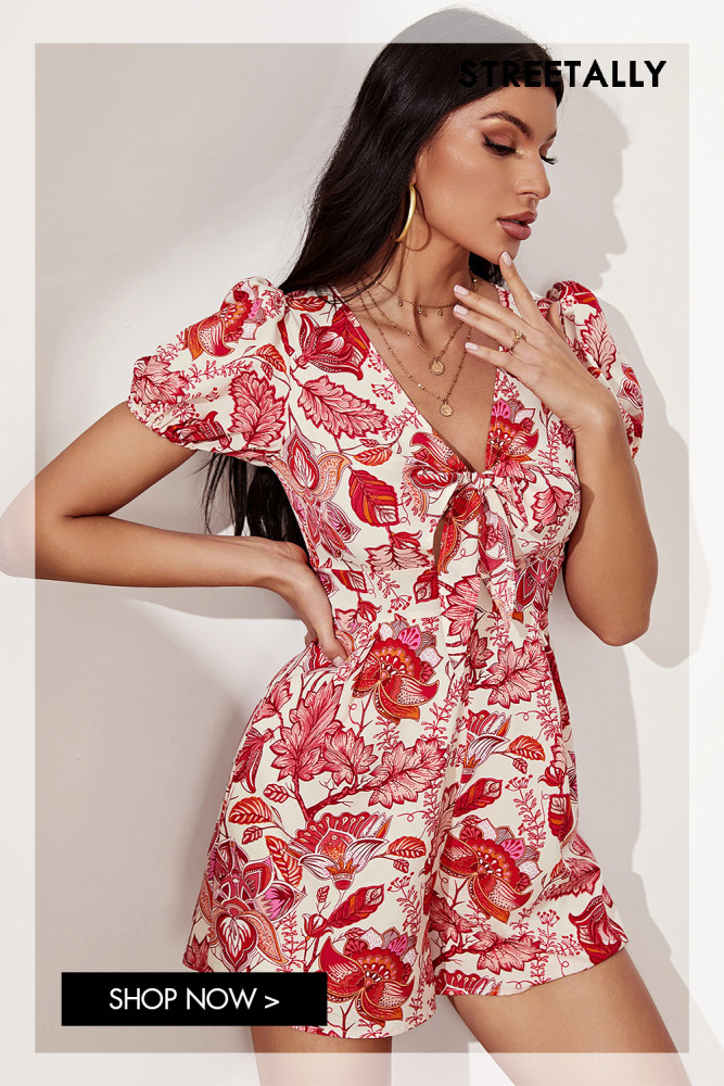 New Ladies Print Floral V-Neck Thin Holiday Rompers