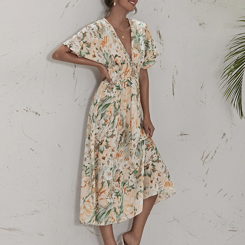 New Floral Age-reducing Fat Covering Belly Slim French Tea Break Maxi Dresses